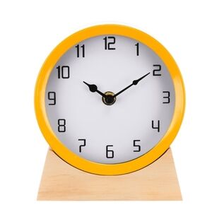 * Metal & Wood Clock Table Decor Tabletop Clock with Wooden Base NEW